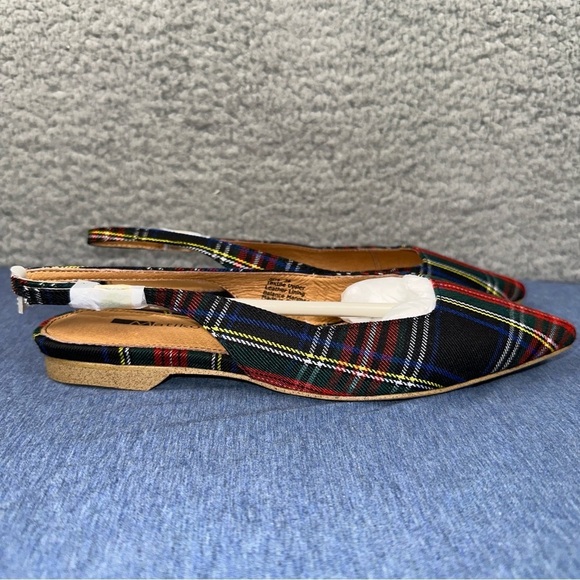 Matiko Shoes Lori Womens EUR 36 US 6 Green Tartan Plaid Point Toe Slingback Flat - Picture 4 of 7